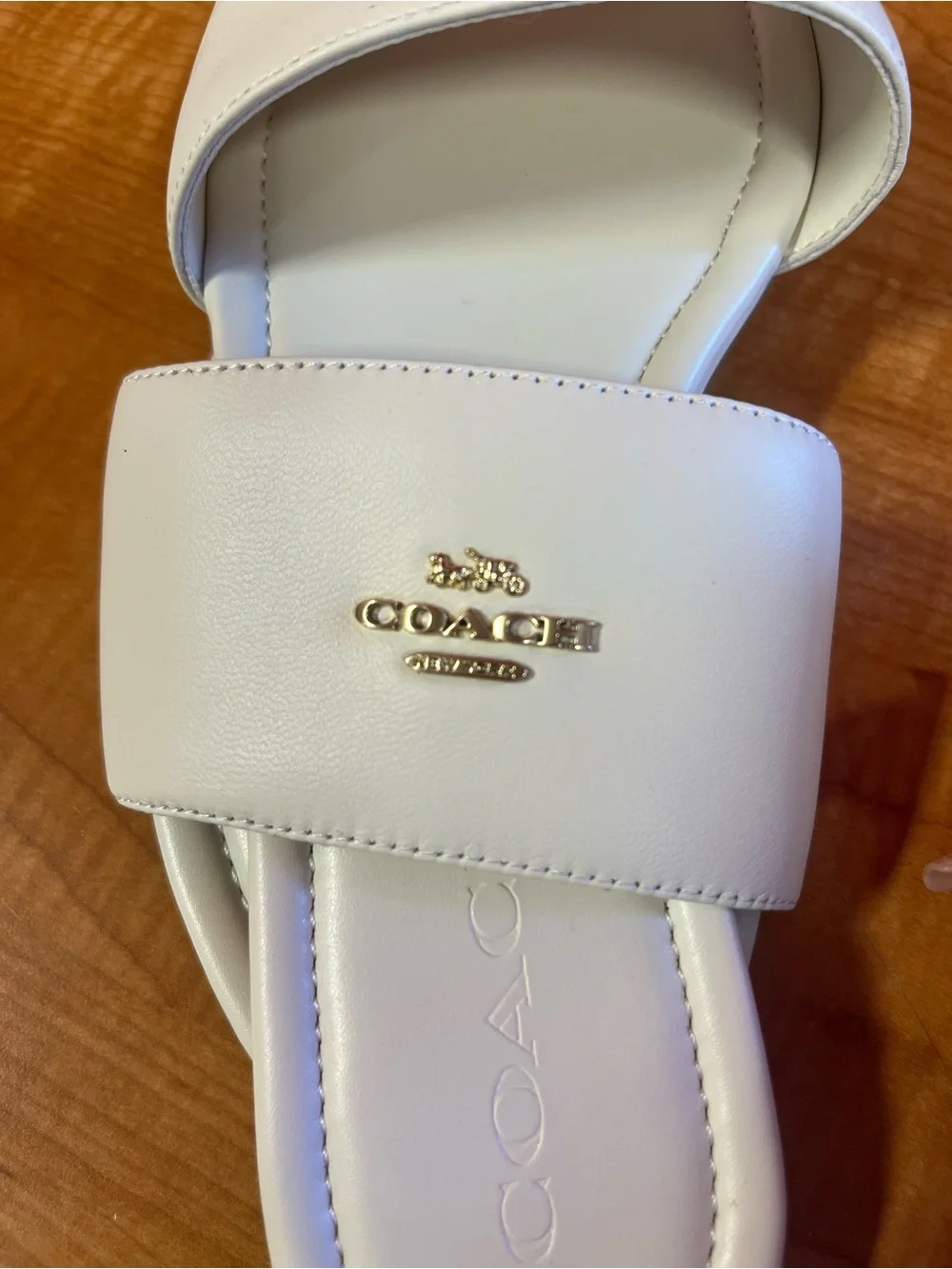 Coach White Leather Double Band Slide with Gold Logo